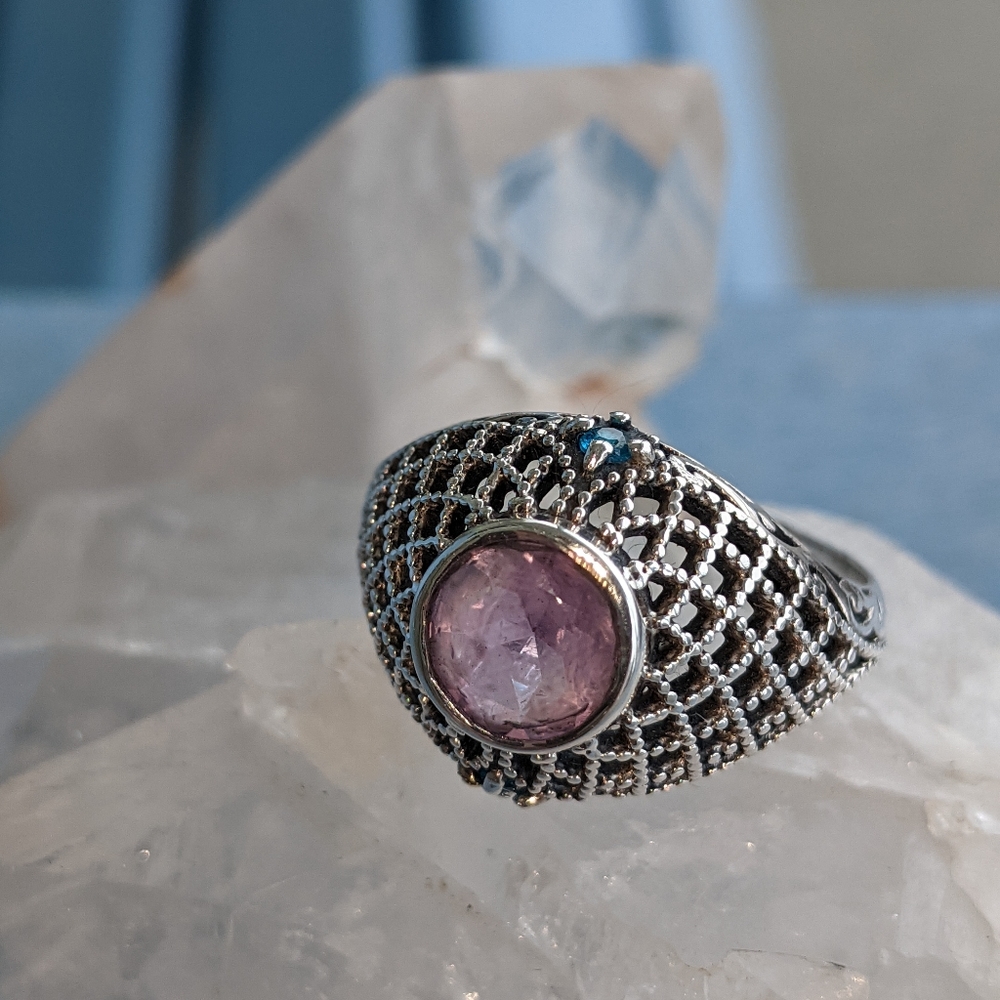 Amethyst & Blue Topaz .925 Silver Ring, size 8 - Picture 9 of 16